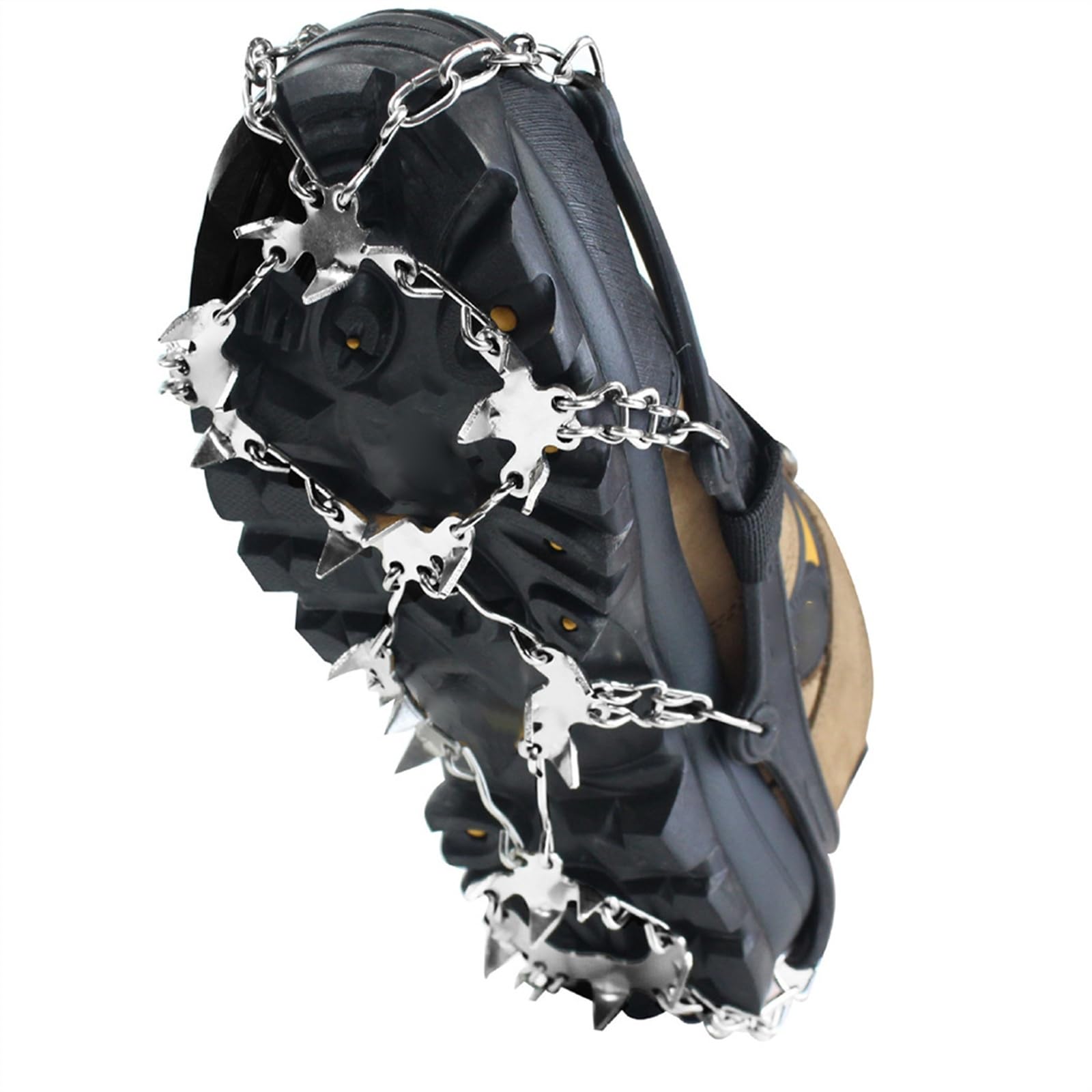 Antideslizante Crampones,Crampones Cadena 1 par de tacos de hielo ligeros de 24 dientes, tacos de Montañismo con bolsa de transporte, tacos de hielo for senderismo, escalada, trotar sobre hielo y niev