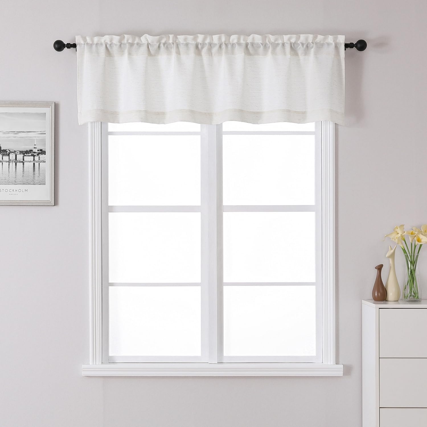 Chyhomenyc Bennet Linen Valance for Windows, Faux Linen Slub Textured Semi Sheer Small Window Kitchen Valance Curtain, Rod Pocket Cafe Valance for Bathroom Basement, 60Wx14L inch, 1 Piece, Natural