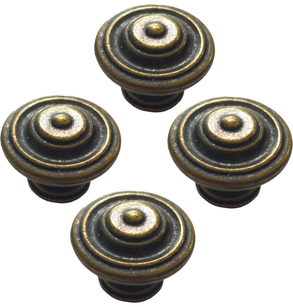 Universal Hardware Rustic Vintage knobs for cabinets, cupboards and Draws Round Pull Handles Door Drawer Handle Mushroom Handles Knobs (Knob 600-112 Old Brass - Pack of 4)