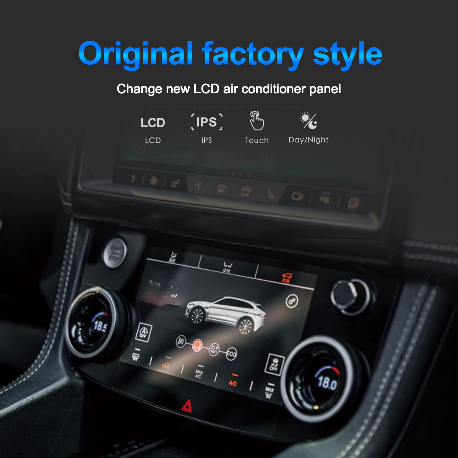 Scheda di Controllo Aria Condizionata Auto per Jaguar F-PACE/XE/XEF/XF/XFL 2015-2020 Android A/C Display LCD HD con Grandi Manopole, Doppio Pulsante Flash, Regolazione Clima