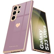 Teageo for Samsung S23 Ultra Case Cute Heart Pattern for Women Girls Slim Luxury Bling Plating Soft TPU Anti-Scratch Shockproof Bumper Phone Case for Samsung Galaxy S23 Ultra 5G, Lavender