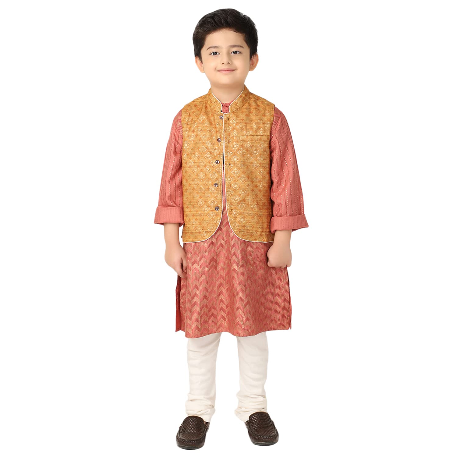 fabindia Kids Tussur Ghicha Printed Nehru Jacket Silk-picture-43