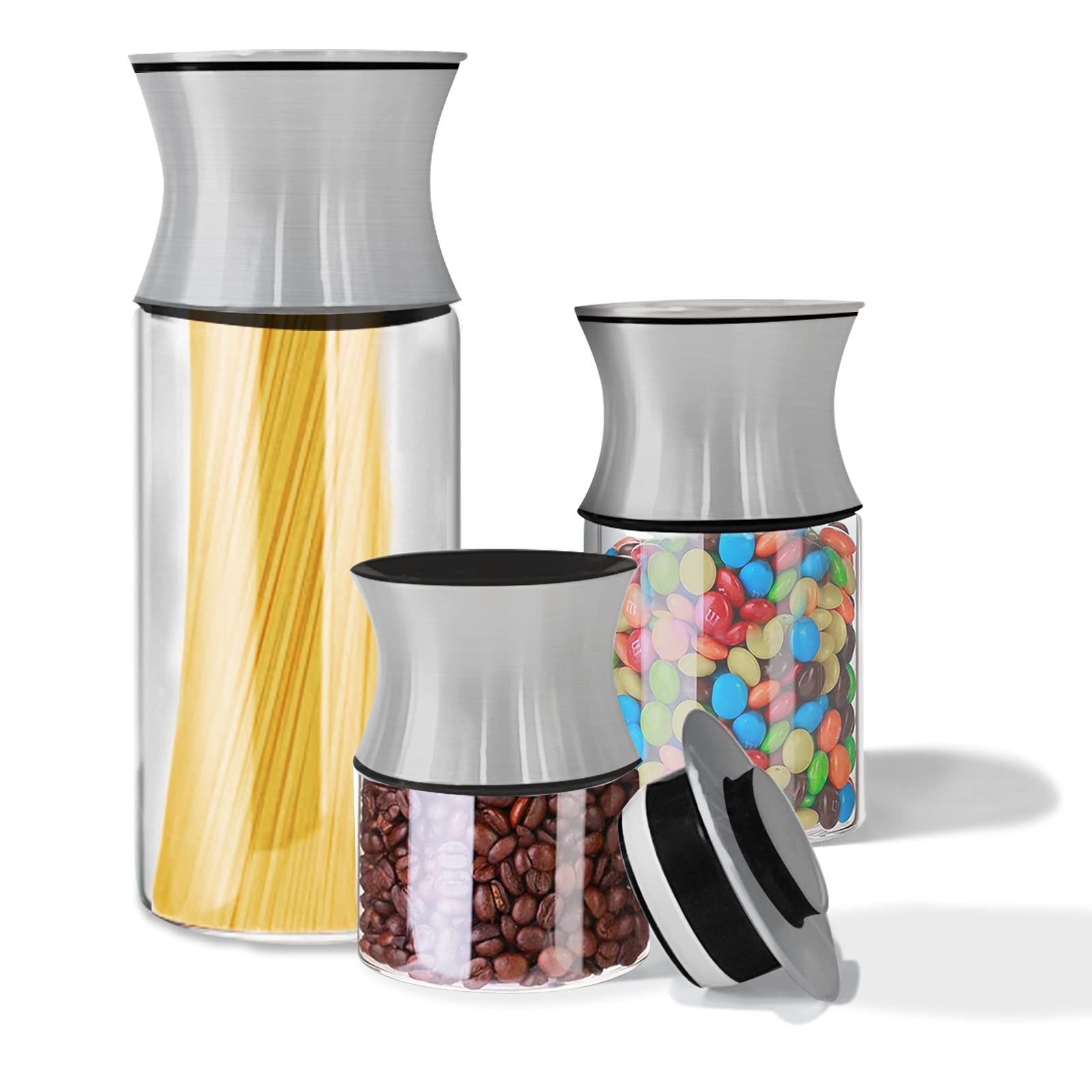 Buy POP Round Airtight Canister Set 3Piece,Stainless Steel and Clear
