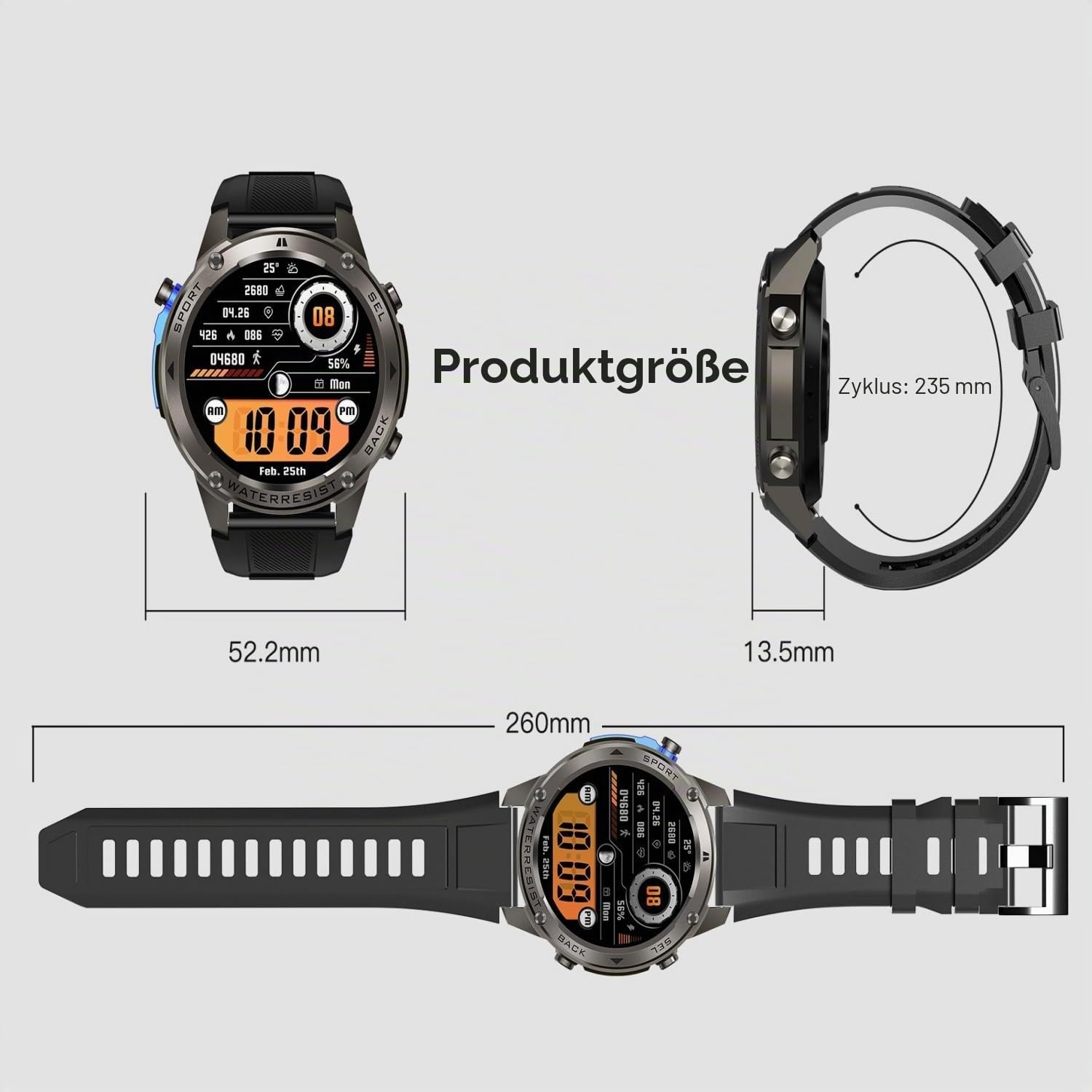 AIEK Smartwatch Herren mit GPS, Bluetooth-Anrufe/Kompass, 5ATM Wasserdicht, 1.43" AMOLED, Sportuhr mit Puls-Schlaf-Schritte, 500mAh/170+ Sportmodi Fitnessuhr für iOS Android(Schwarz)