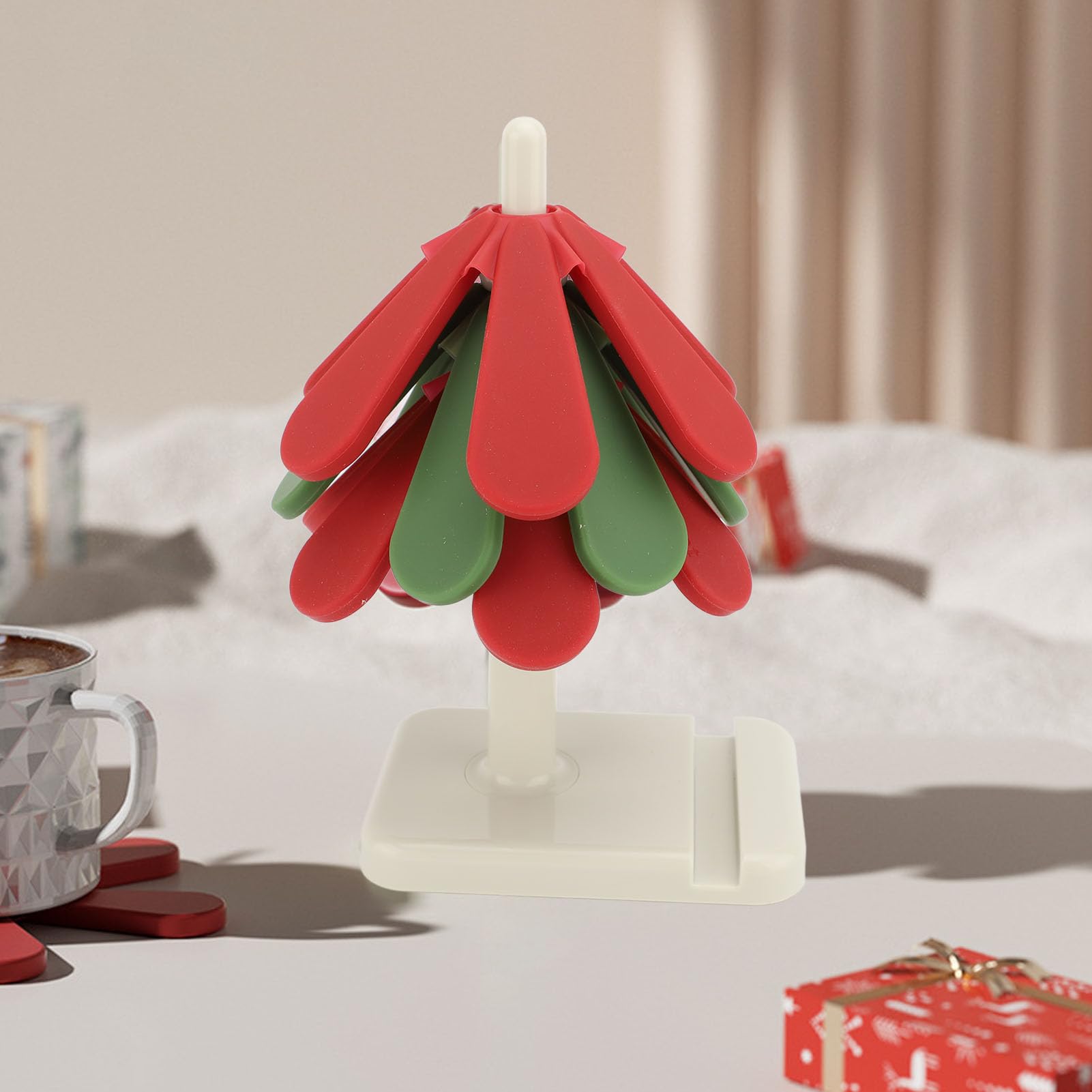 Set Sottopentola a Forma di Albero Sottobicchiere in Silicone Pieghevole Resistente Al Calore con Supporto in ABS 3 Pezzi Sottobicchieri Antiscottatura per Piatti Caldi Pentole Tazze