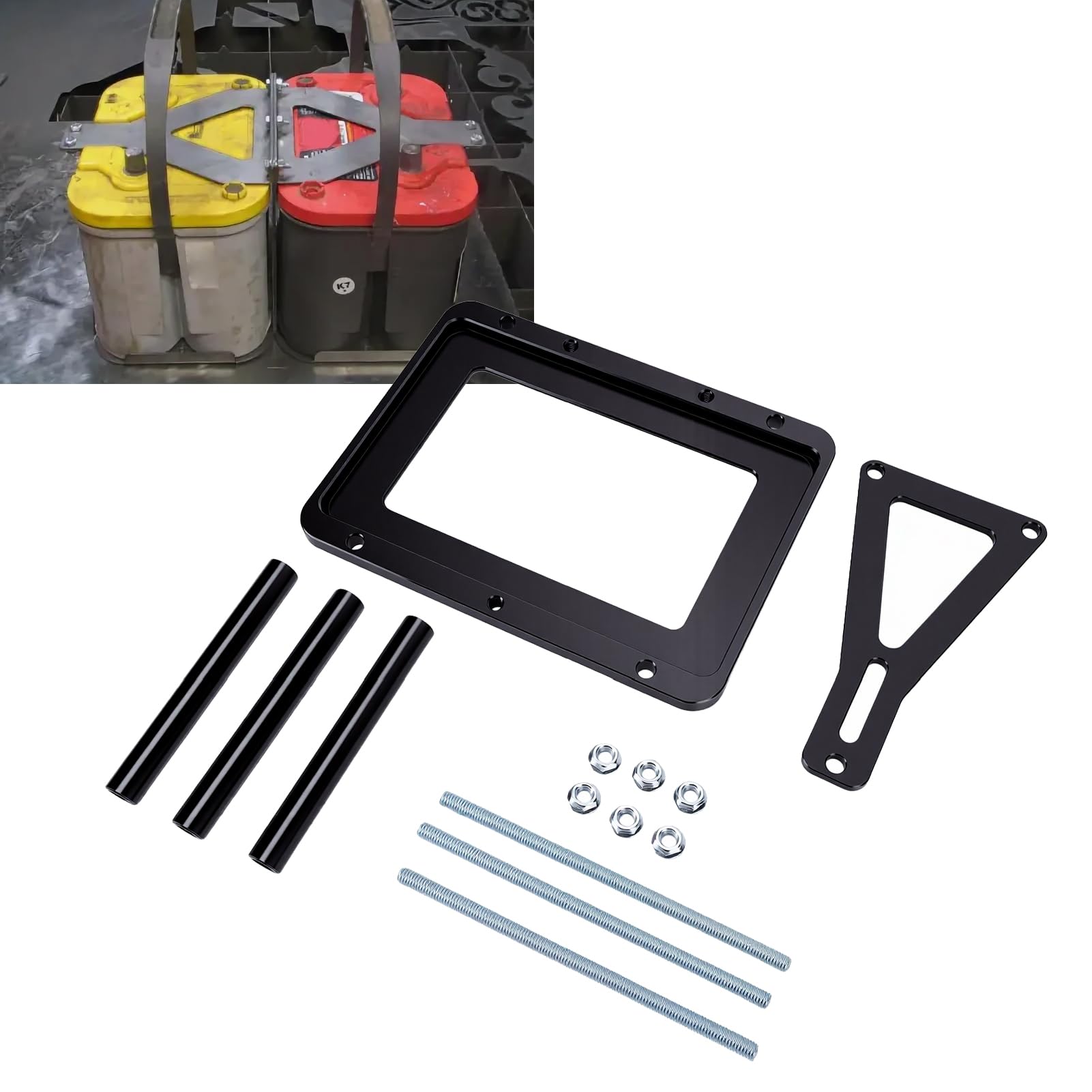 Yctze Batteriefach, Batteriehalterung, Kofferraumbatterie-Haltehalterung, Batteriehalterung aus Aluminiumlegierung mit Höhenverstellbarer Wärmeübertragung, Stoßfest