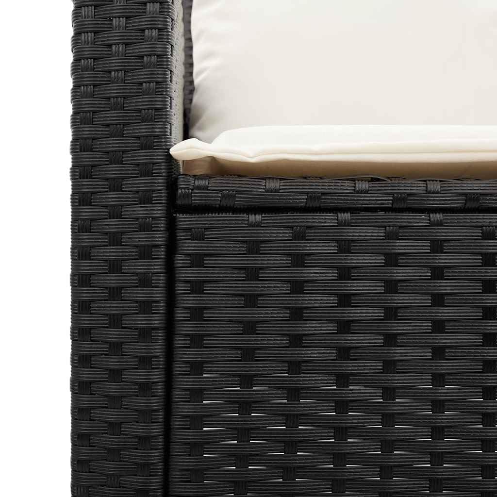vidaXL Divano da Giardino a 3 Posti Cuscini&Tavolo Nero in Polyrattan