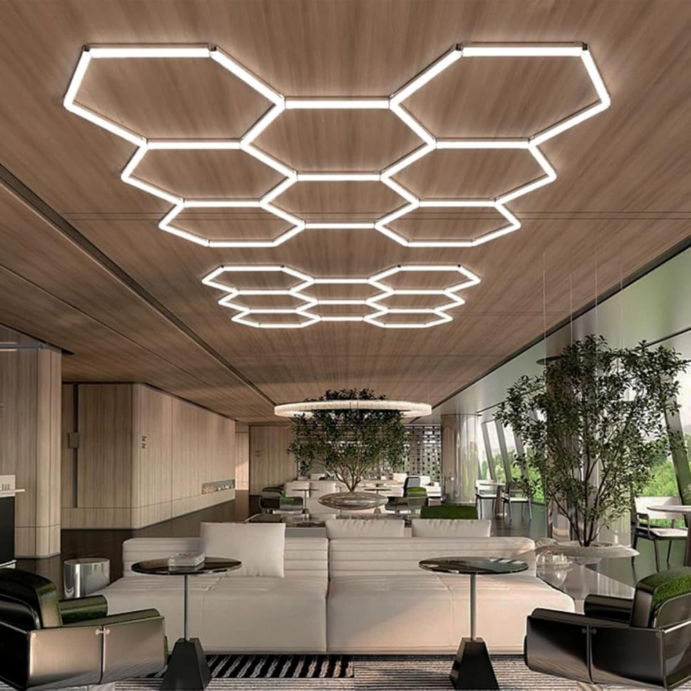 Éclairage De Garage LED Hexagonal, Plafonnier LED Nid D'abeille,Lampe De Garage Hexagonale,1 À 8 Trous Au Choix, Adaptés Aux Garages, Lave-Autos, Salles De Fitness Ou Centres Commerciaux,etc-8 holes(8