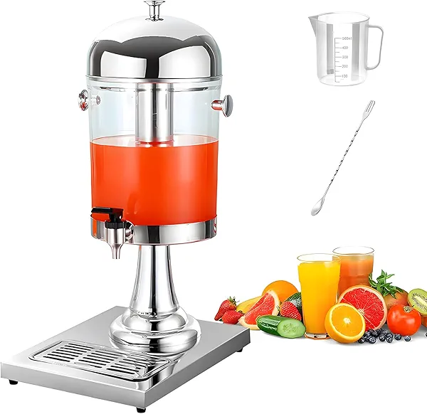 OCKYOOZ Beverage Dispenser with Stand, 2.2 Gallon/8L Stainless Steel Leakproof Lemonade Jar Jug, Spigot, Tap, Drink Dispensers with Centre Ice Core and Drip Trays for Home Parties Restaurant