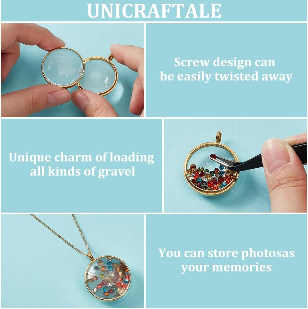 UNICRAFTALE 2 Sets Memory Locket Pendant Photo Living Memory Pendant Necklace Floating Charm Glass Photo Frame Locket Pendants for DIY Wedding Bouquet Jewelry Making - Image 5