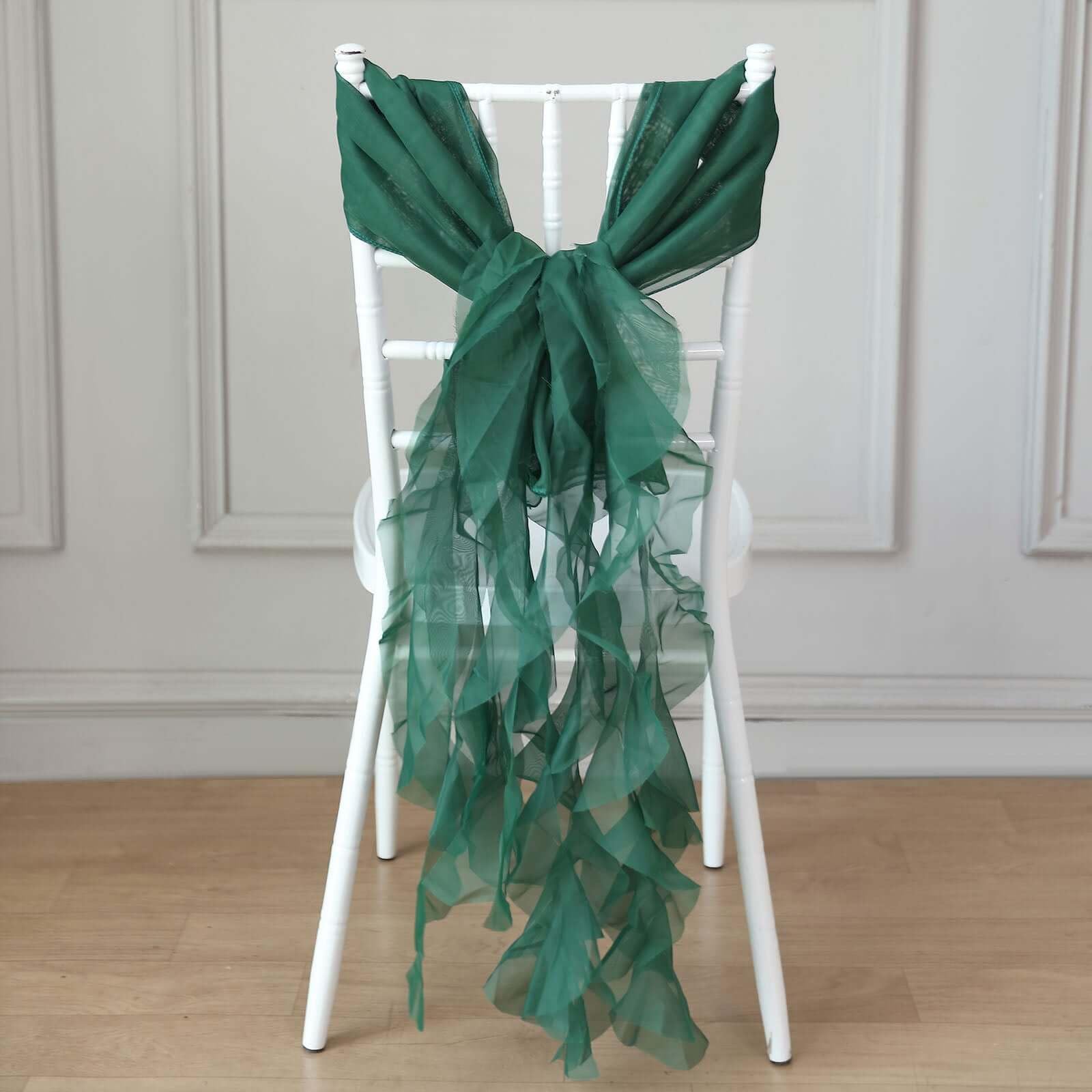 Efavormart Hunter Emerald Green Chiffon Curly Chair Sash