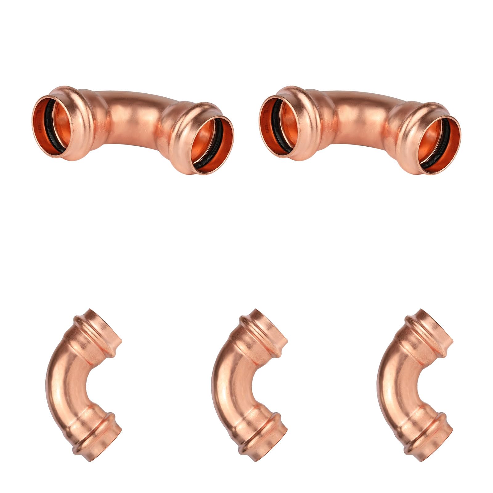 Paquete de 5 Codos de Cobre de 90 Grados Foskan de 1" x 1", conexión a presión, diseño LBP para tuberías de Cobre.
