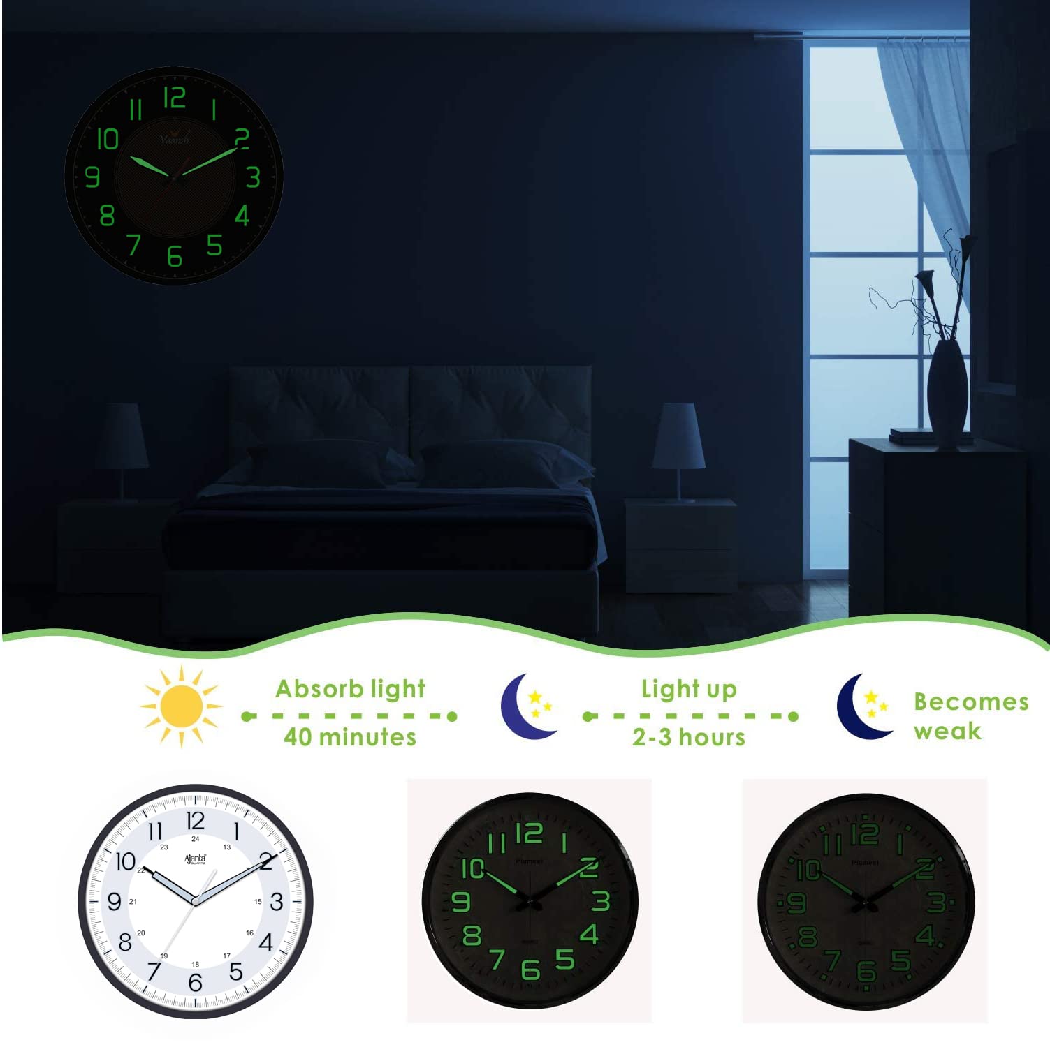 Ajanta Night Glow Wall Clock - Unique Design FREE SHIPPING -3