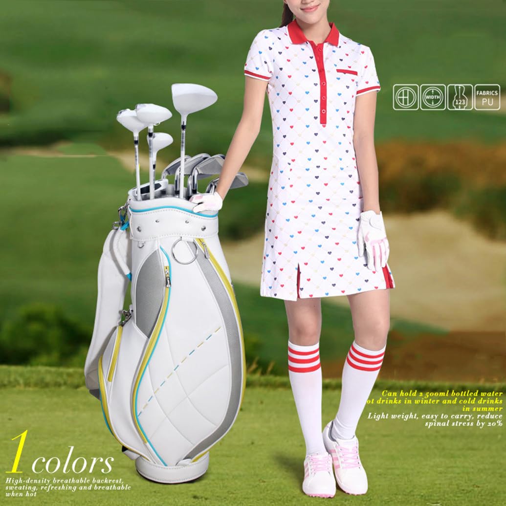 LANGWEI Bolsas para Palos De Golf para Mujer, Paquete Portátil De Gran Capacidad De Cuero PU Impermeable Blanco, Bolsa Estándar De Golf Ligera para Campo De Golf