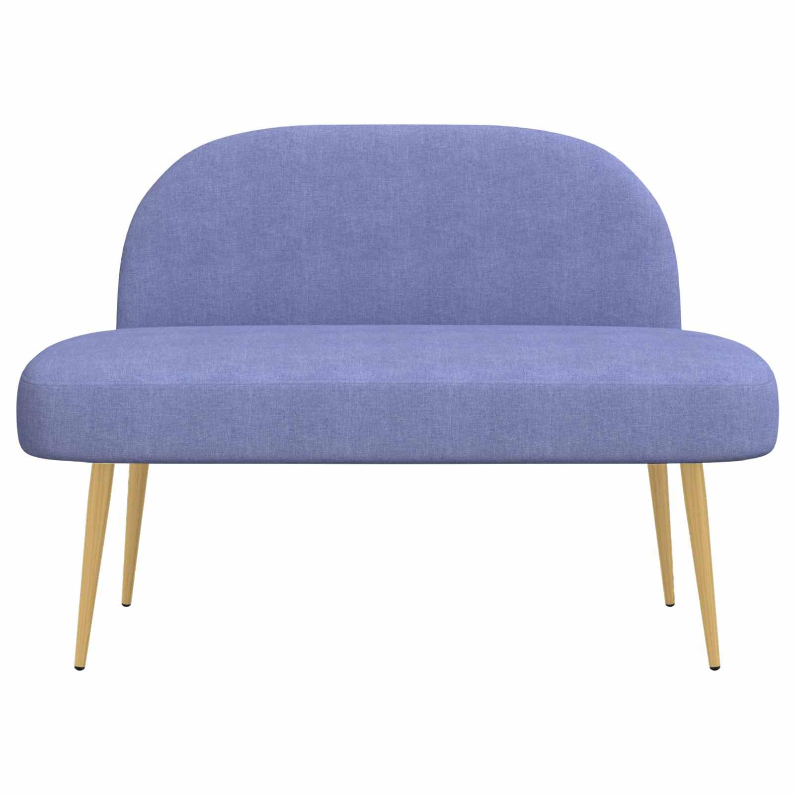 Tapicerowana ławka z oparciem w kolorze dżinsowym niebieskim, 110 x 60 x 76 cm, dwuosobowa ze sklejki, materiału i metalowych nóg do salonu, jadalni, korytarza, nowoczesna ławka do siedzenia