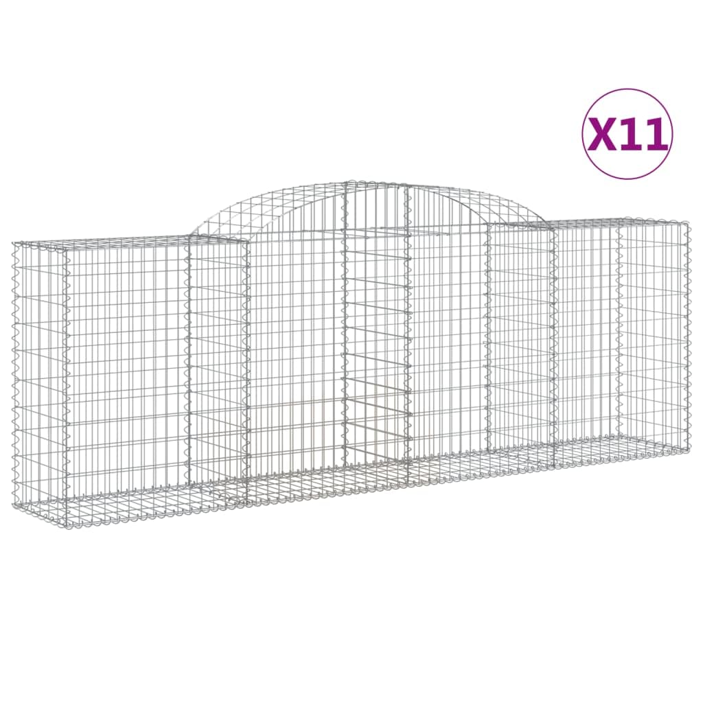 Gaviones con arco alto, 11 unidades, 300 x 50 x 100/120 cm, hierro galvanizado para barreras de jardín y protección visual, cestas decorativas de material resistente a la corrosión, estables
