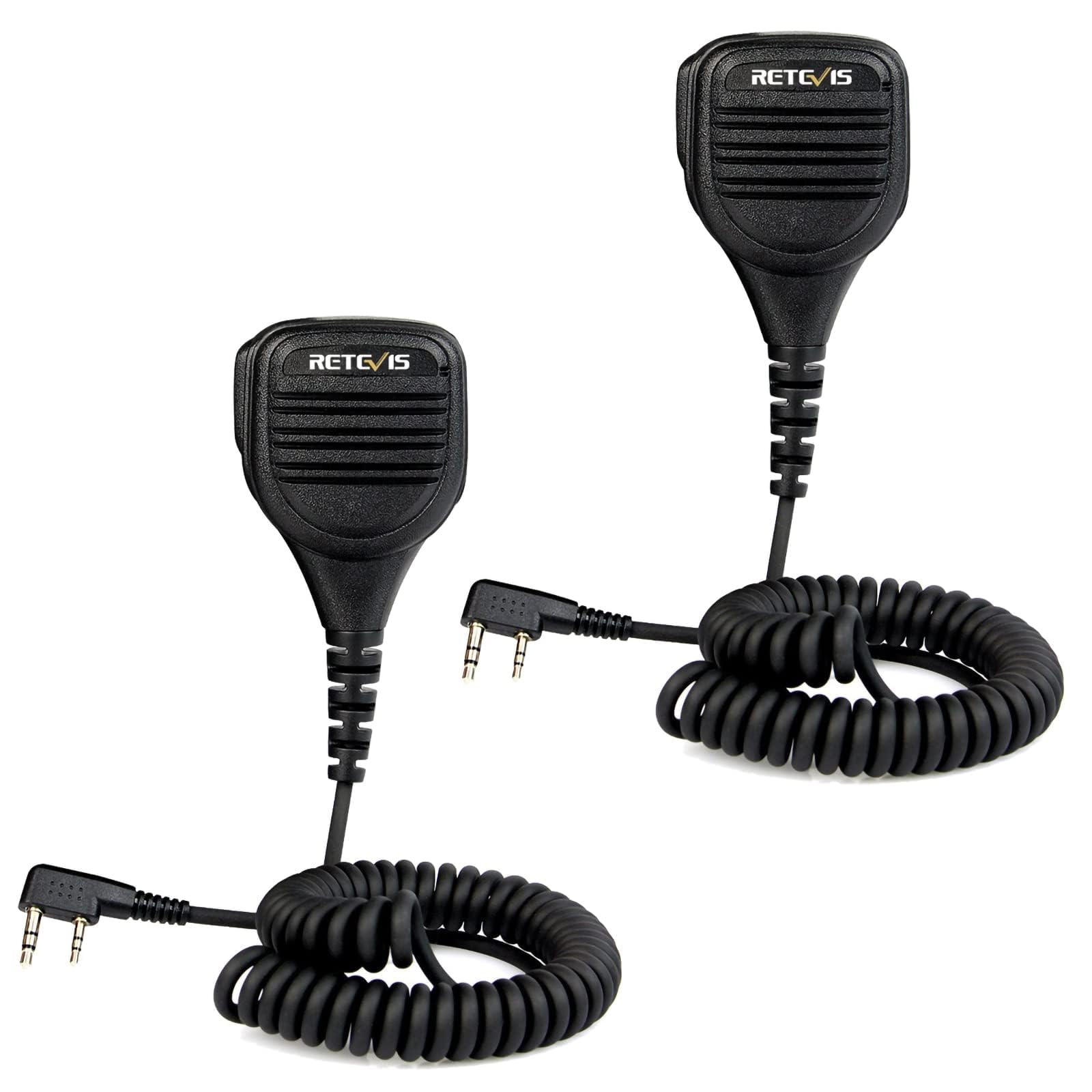 Retevis Microfono per Altoparlante a Distanza, Microfono a Spalla a 2 Pin, Compatibile con Walkie Talkies RT24 RT27 RT28 RT618 Baofeng UV-5R BF-888S Kenwood, Microfono per Altoparlante Radio (2 Pz)