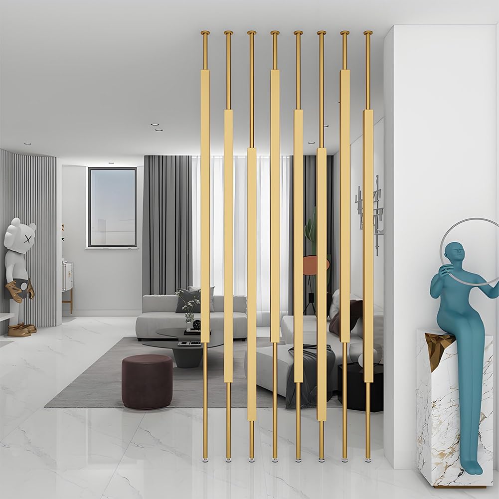 Separador de ambientes no permanente para espacios interiores, dorado, 130 cm, panel de división de suelo a techo, ideal para restaurantes, oficinas y entradas, decoración elegante de columnas