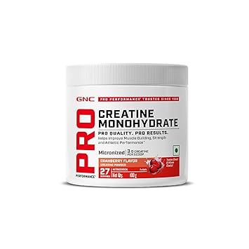 GNC Pro Performance Creatine Monohydrate - 3000mg Creatine Per Scoop | Micronized for Faster Absorption | Boosts Energy, Muscle Volume & Performance | Gluten-Free | Cranberry | 100gm - image, photos