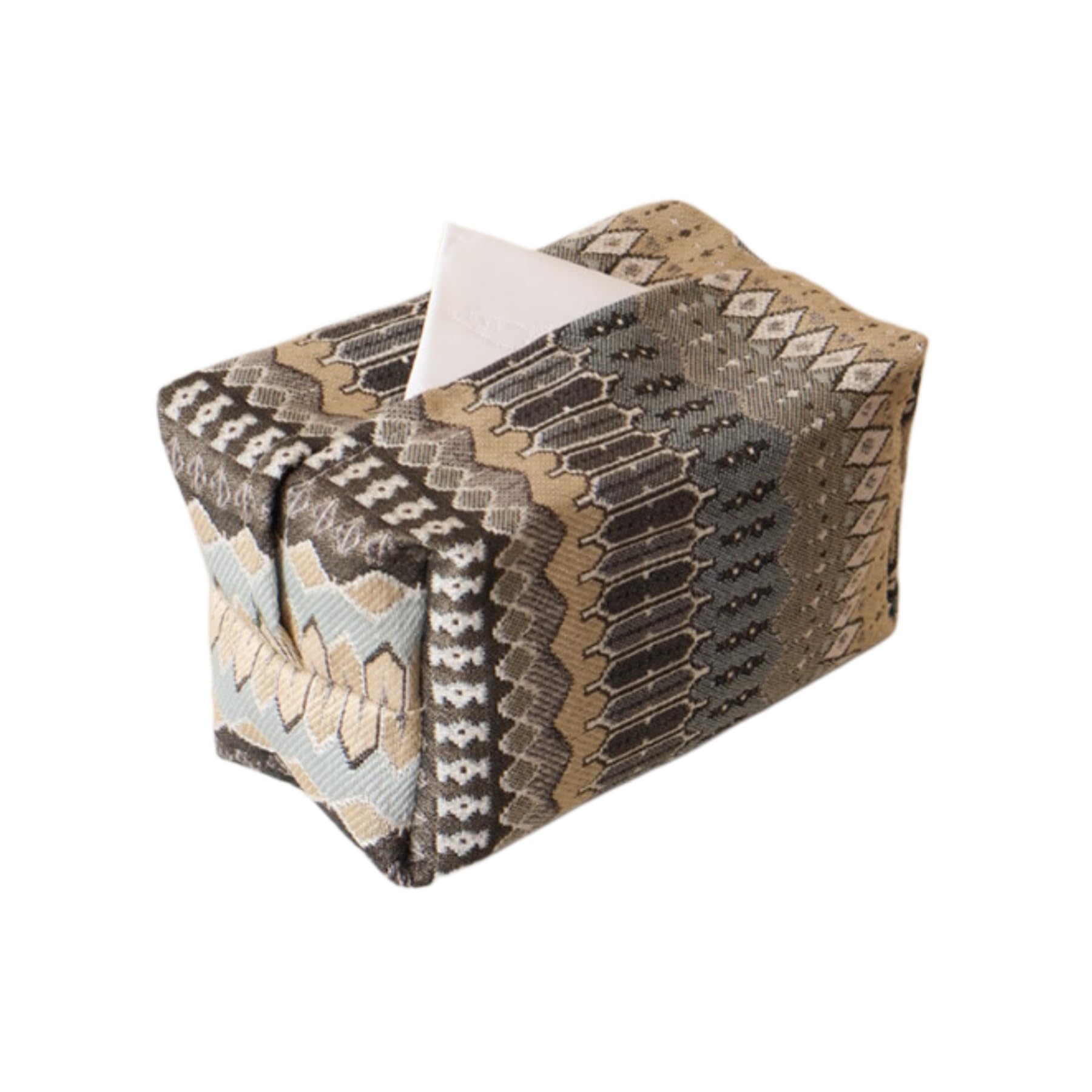 Boho Tribal Woven Fabric Tissue Box Cover, Rectangular Decor Napkin Holder