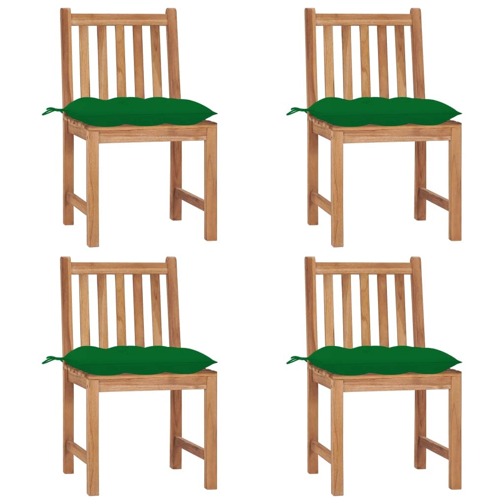 Sedie da giardino in legno di teak massiccio, 4 pezzi, con cuscino, set di mobili da giardino, 4 pezzi, sedie robuste per terrazza e giardino, vernice a base d'acqua, massimo 110 kg per seduta
