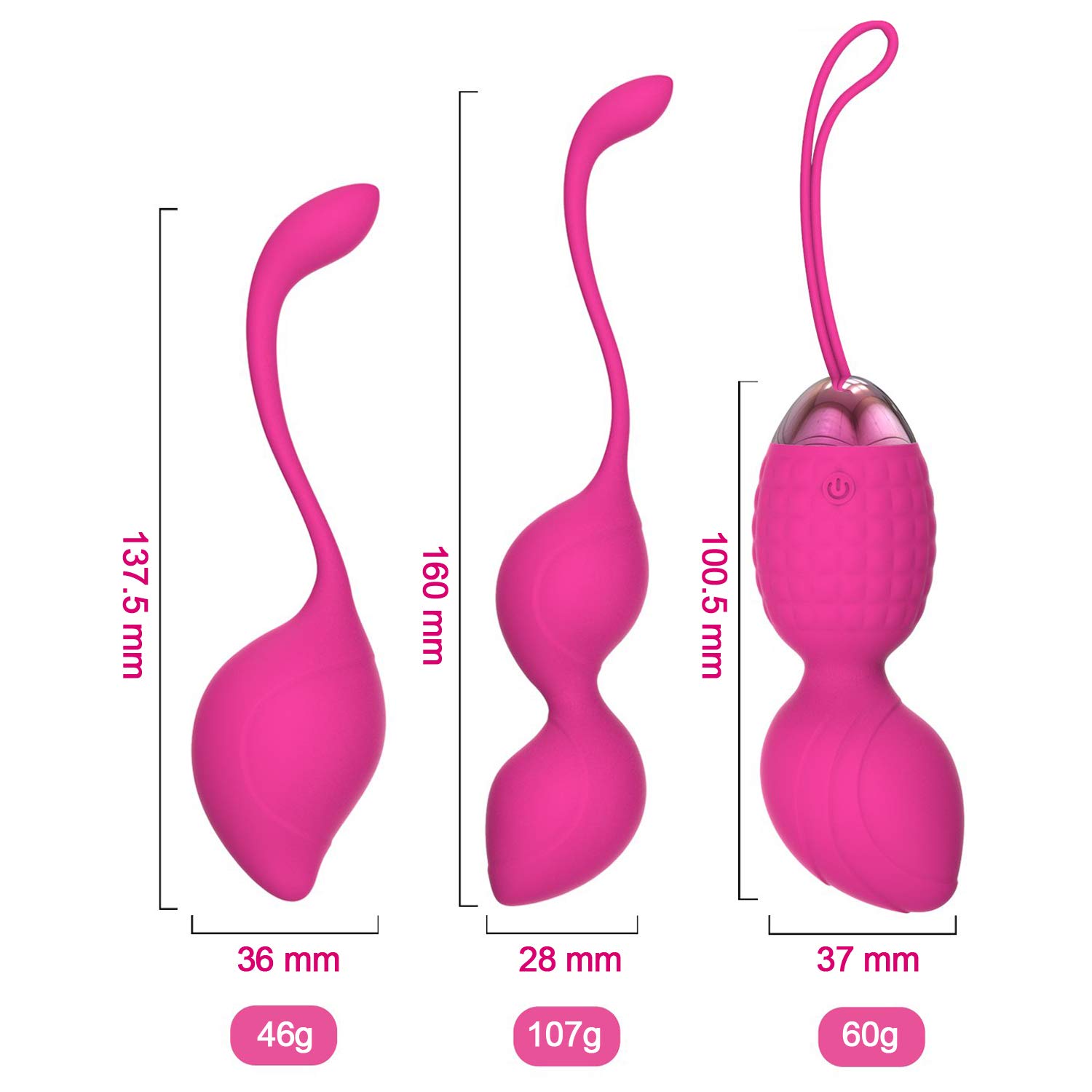 Boules de Geisha - 3 Kegel Balls en Silicone Médicale pour Exercices de Plancher Pelvien Ensemble - D'Entraînement Pour Renforcer & Tonifier Les Muscles Pelviens (Rose)