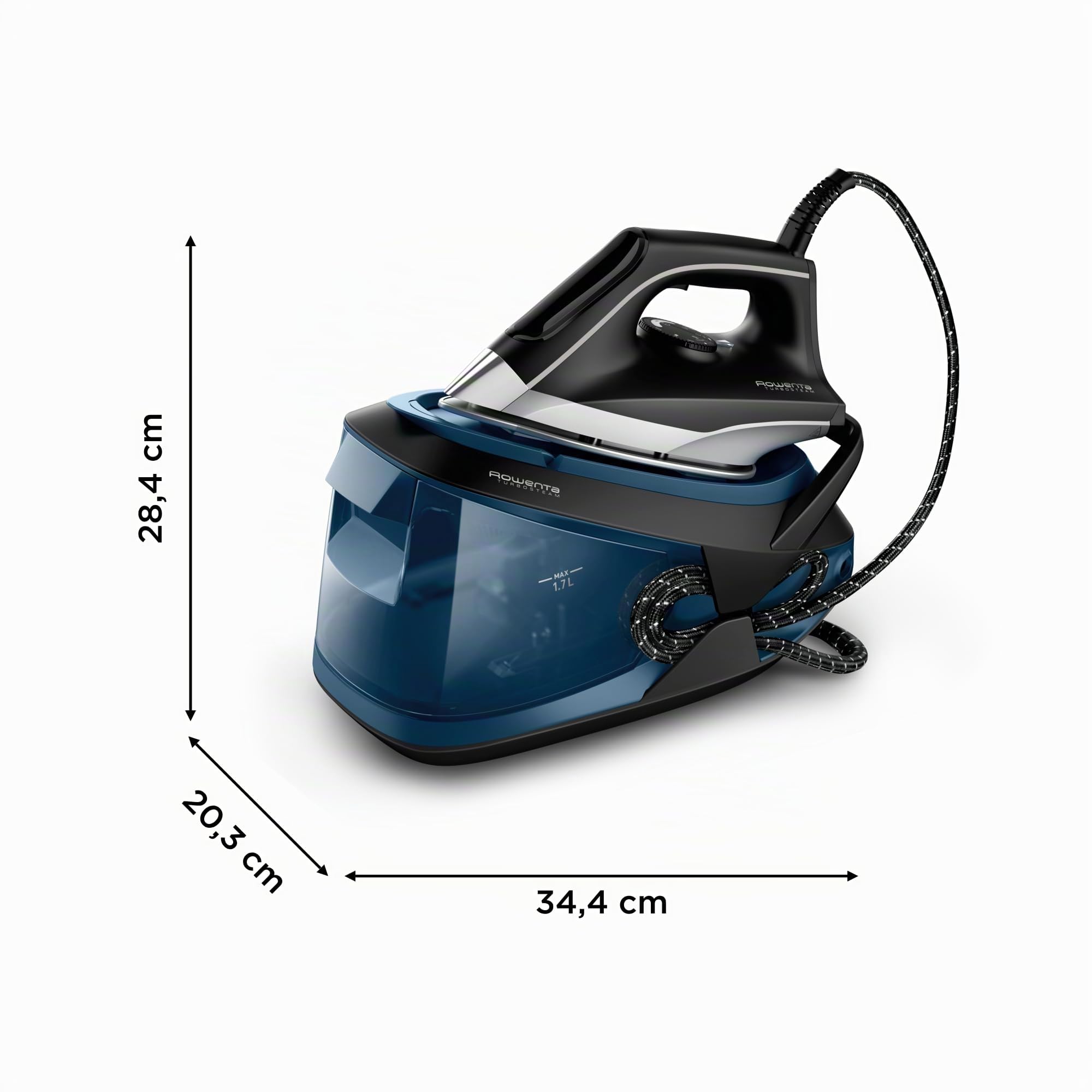 Rowenta Turbosteam, Ferro da Stiro con Generatore di Vapore ad Alte Prestazioni, Vapore Continuo da 120 g/min, Colpo Vapore da 370 g/min, Pressione 6.5 bar, Serbatoio da 1,7 L, Modalità Eco, VR8322