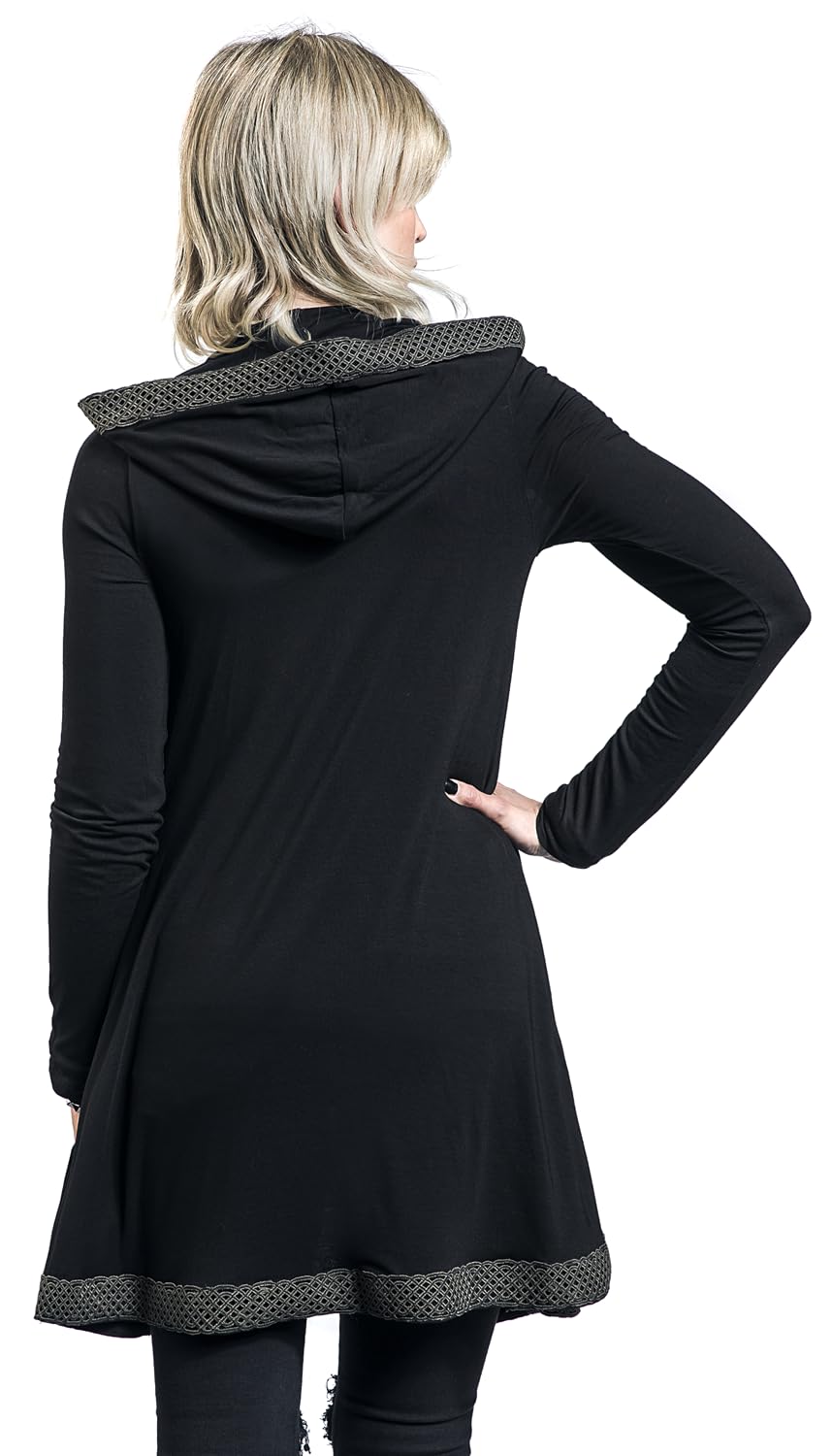 Black Premium by EMP Damen schwarzer Cardigan mit Kapuze und Knoten-Borte