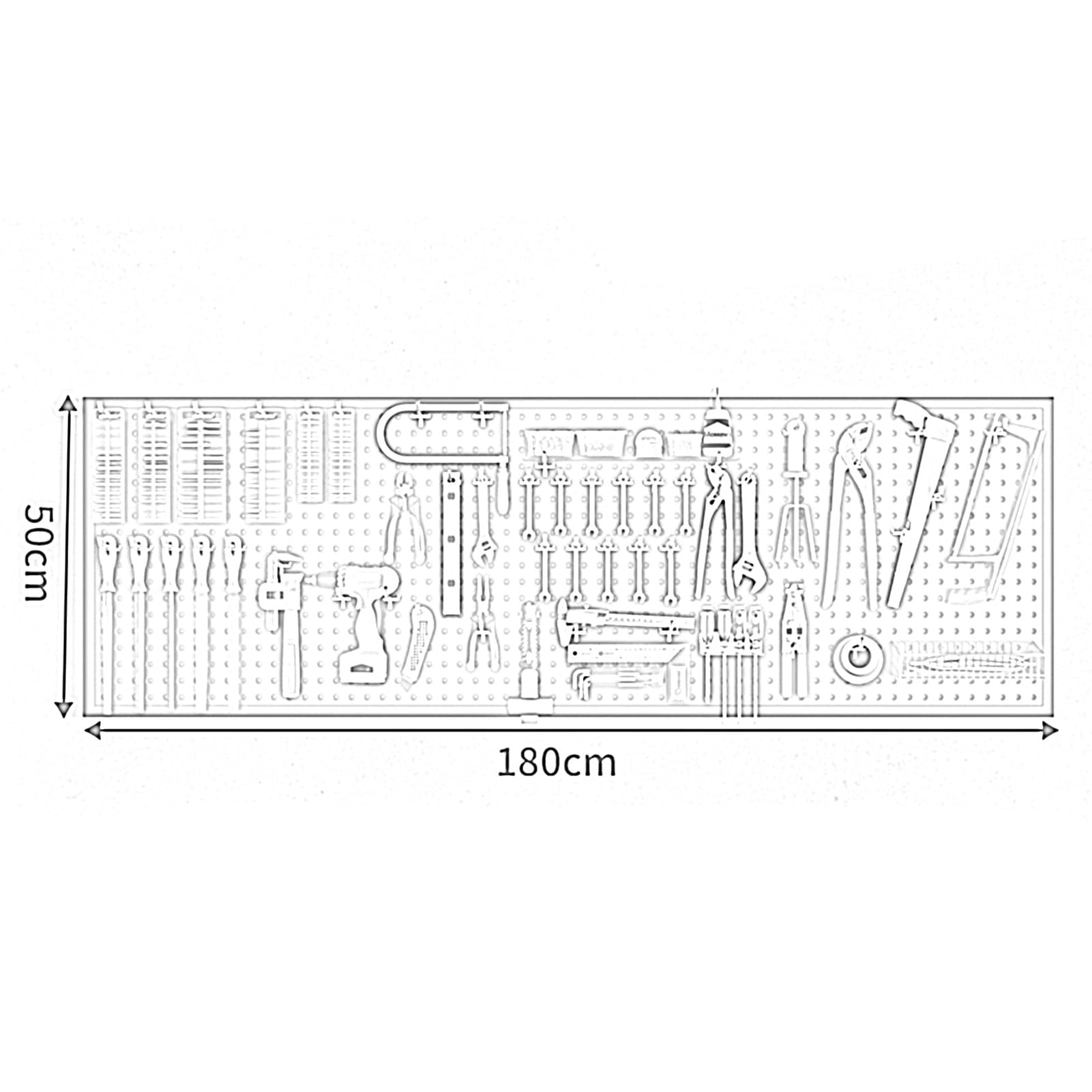 Genérico Paneles de Pared de Metal Blanco con Perforaciones - Soportes para Herramientas para el hogar, la Oficina, el Taller, la Cocina, el Garaje - Estantes organizadores y de exhibición de 180 x 2