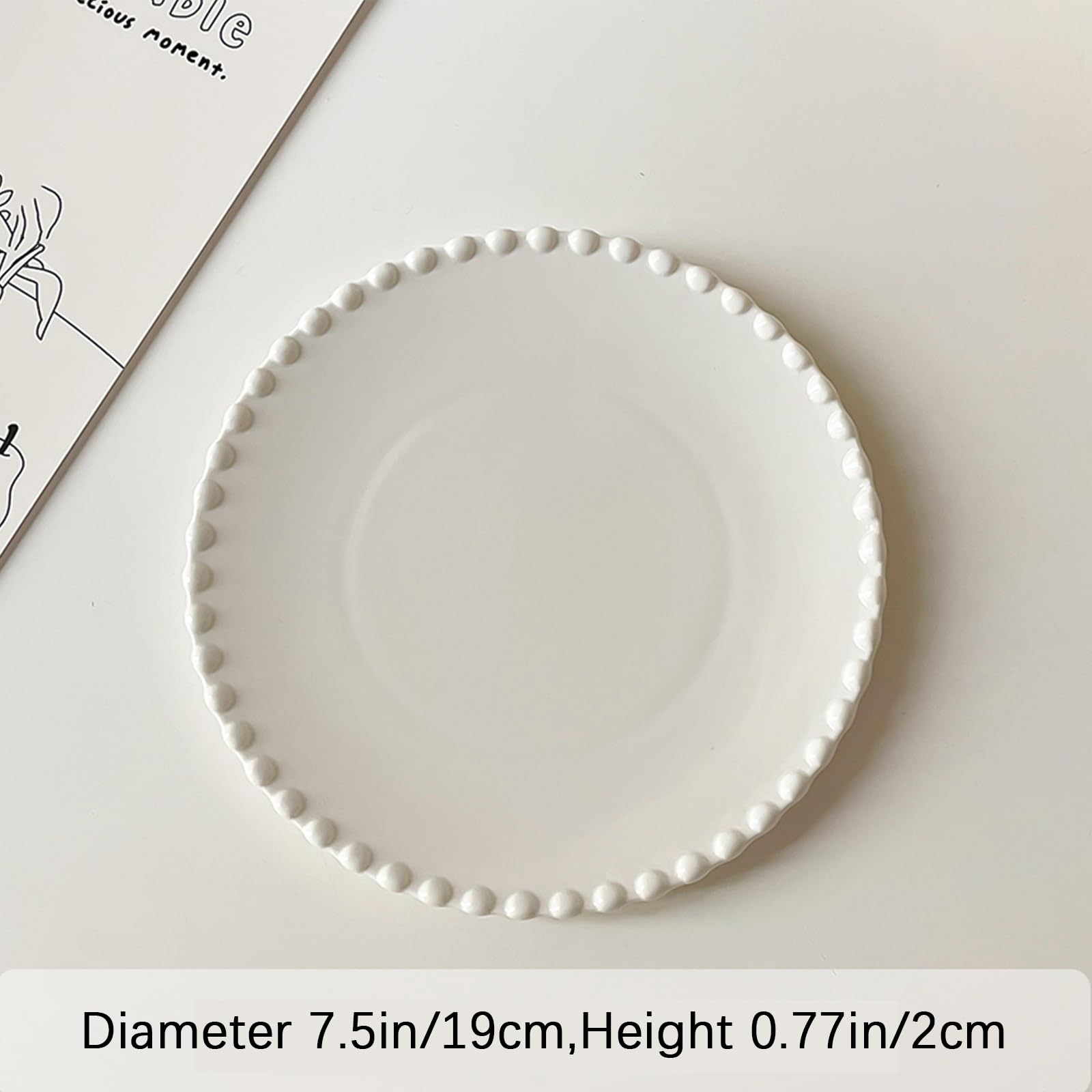 2 piatti rotondi da dessert, piatti da insalata in ceramica, 19,1 cm, piatti piani piccoli bianchi con bordo perlato, piatti per cena/frutta/snack, ideali per compleanni, feste, campeggio