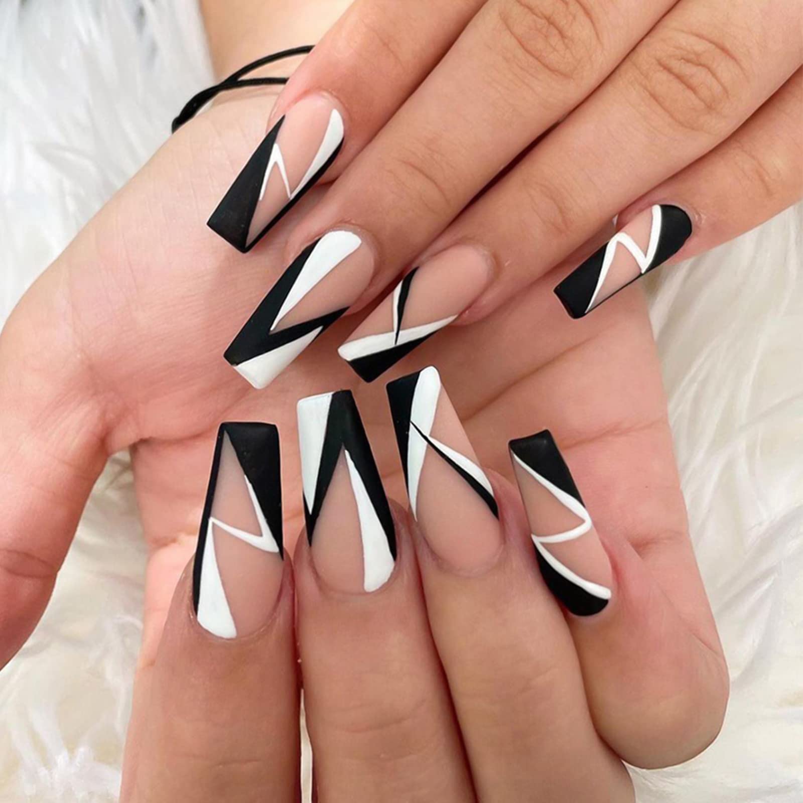 Amazon.com: YOSOMK Press on Nails Medium Length Stitching Color Coffin Fake  Nails Full Cover Matte Stick on Nails with Designs Acrylic Nails for Women  : Industrial & Scientific
