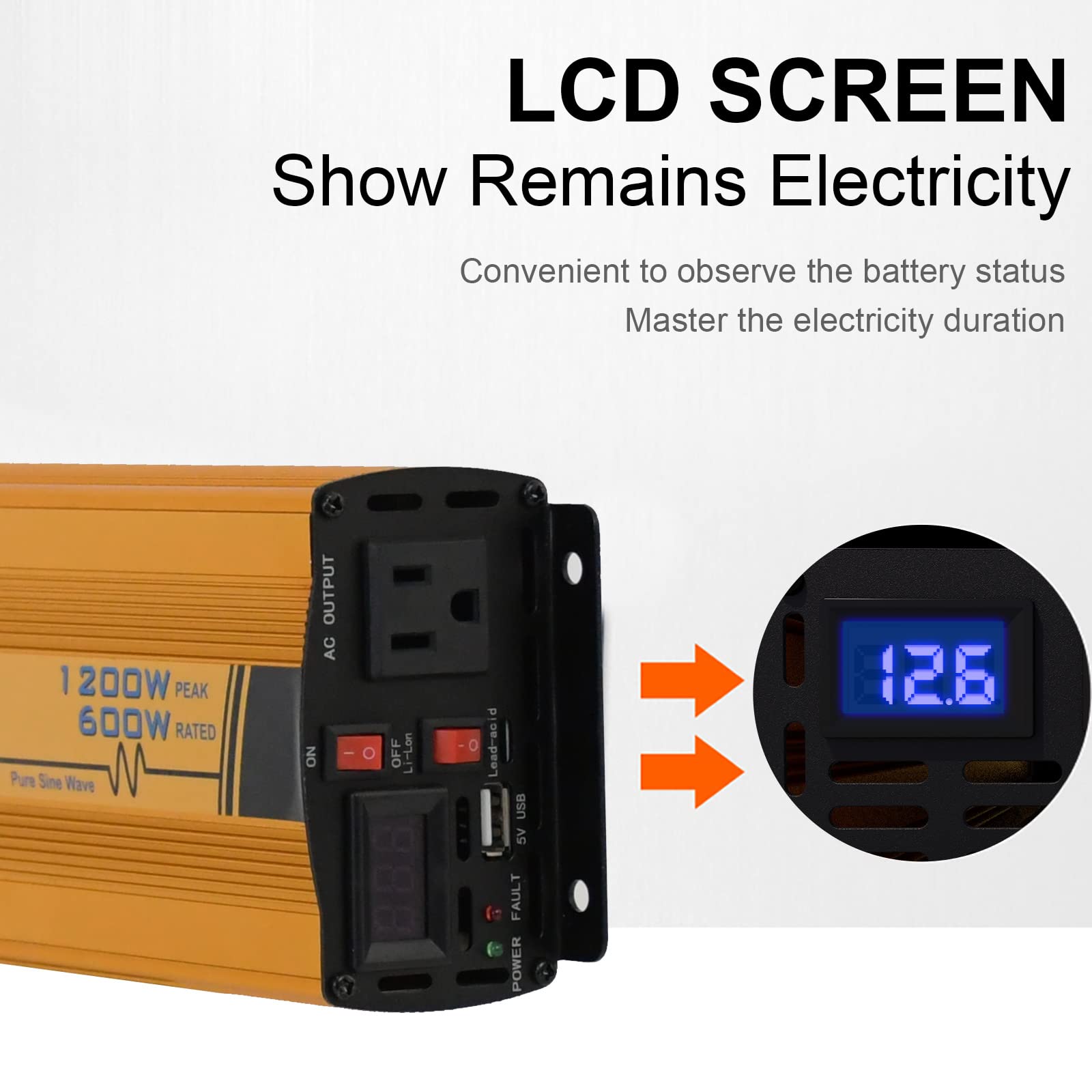 ECO-WORTHY Invertitore a energia solare da 600 W, 12 V, DC 12 V, AC 220 V, onda sinusoidale per auto, camper, caravan, campeggio e sistemi solare