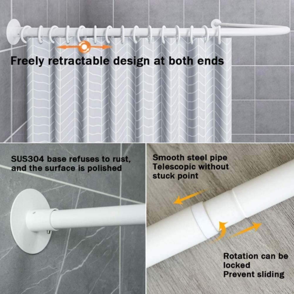 Barre de Douche Extensible et courbée à Tension, Finition Nickel brossé, en Forme de L, réglable et sans perçage, idéale pour Camping-Car, extérieur, Salle de Bain et Magasin de vêtements. D