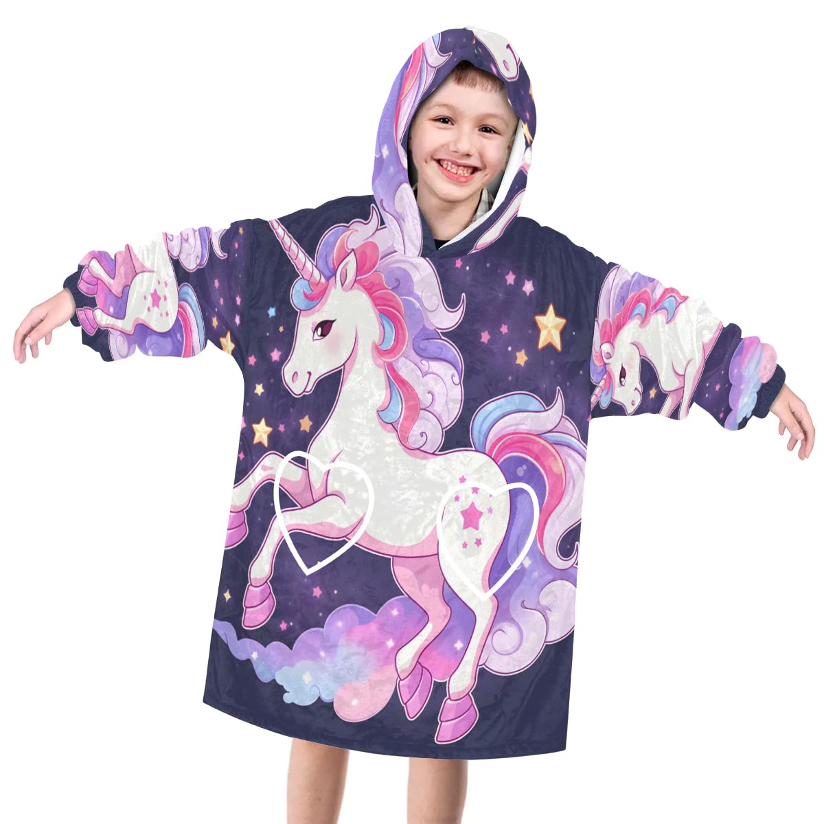 Pardick Wearable Blanket Hoodie for Kids, Mighty Horse Fleece Sweatshirt Blanket Oversized Blanket Sweatshirt with Pocket Flannel Warm Hooded Blanket 6-10 Year Old Girl Boy Gift, One Size