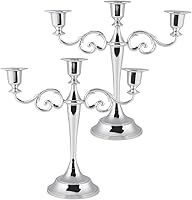 Vista 1 de ZJchao Portavelas de 3 brazos, 2 piezas de metal dorado plateado 3 ramas, candelabros de mesa estilo europeo para cena, boda, decoración del hogar