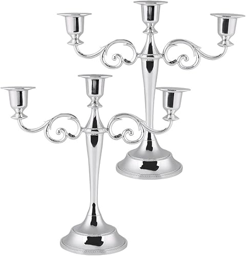 ZJchao Portavelas de 3 brazos, 2 piezas de metal dorado plateado 3 ramas, candelabros de mesa estilo europeo para cena, boda, decoración del hogar