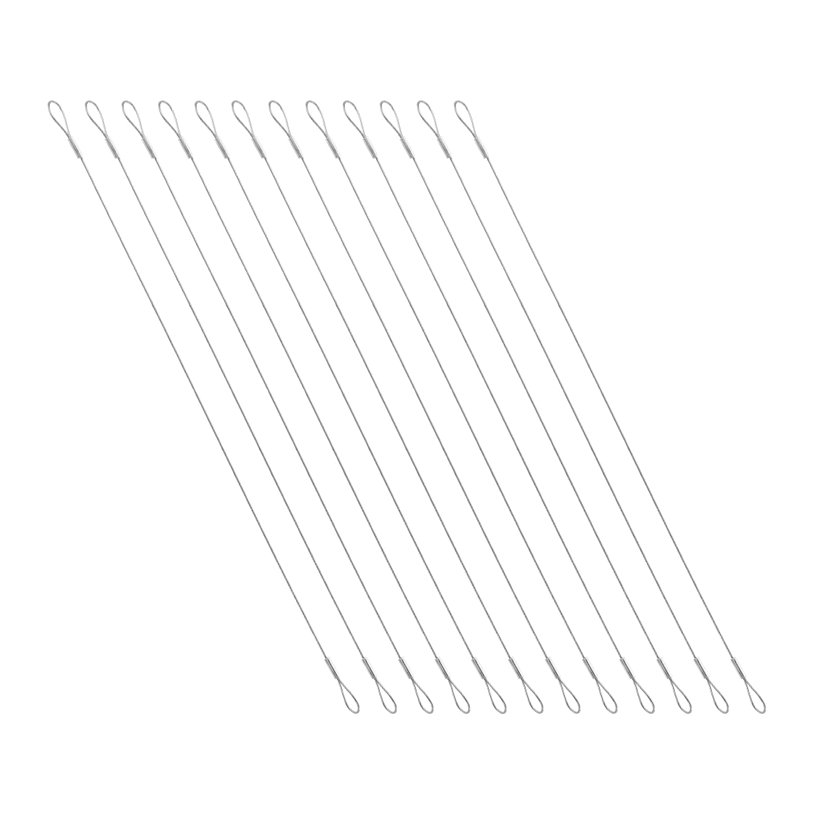 PATIKIL 12 Pcs 11.8" Safety Cables, 3/64" (1mm) Core Diameter Stainless Steel Braided Wire Rope Outdoor Anti-Theft Security Cable with Double Loops for Luggage Stage Lighting Yard, Silver