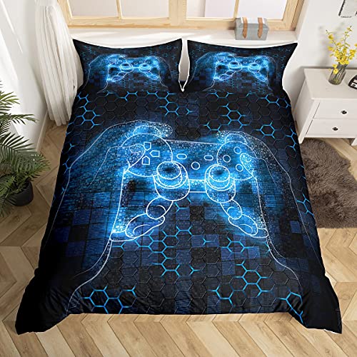 Homemissing Gamer Housse de Couette Kids Gaming Video Game Parure de Lit 220x240cm Console de Jeux Honeycomb Parure Housse de Couette pour Garçons Game Room...