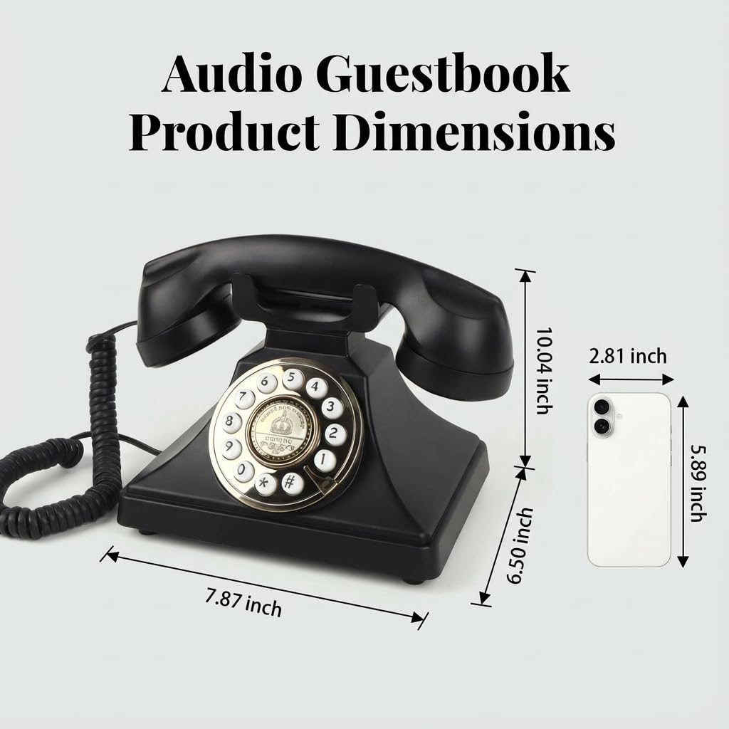 Libro de visitas de audio para boda, teléfono retro inalámbrico, grabación de mensajes de voz personalizados para bodas, fiestas y banquetes, estilo clásico, baja radiación, negro