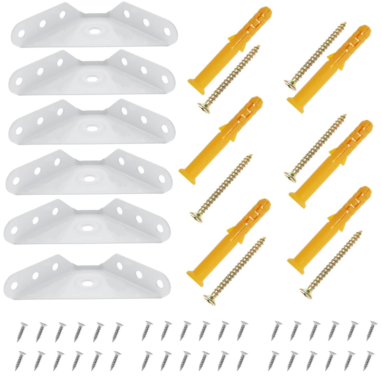 Emsea White 20Pcs Three-Sided Fixed Corner Code Metal Corner Brace With Screws Large Plastic Plugs Corner Brace Support Bracket Fastener