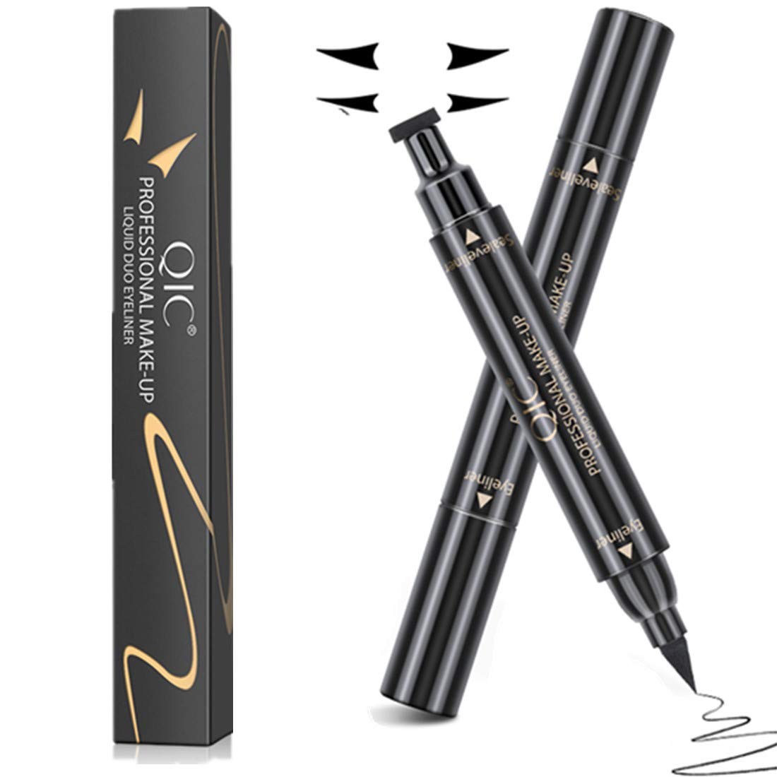 KAKORR Winged Eyeliner Stamp Dual Ended Liquid Eyeliner Pen for Wing Cat Eye,Waterproof Long Lasting Smudge-proof Liquid Eye Makeup Black (1pcs-eyeliner stamp)
