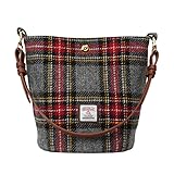 Harris Tweed Bucket Bag Shoulder Bag Handbag for Women with Leather Strap, 9.4 [measured with top closed] x 7 inch [Bottom], 8.2 inch [height], Handcrafted Product (Christmas Eve)