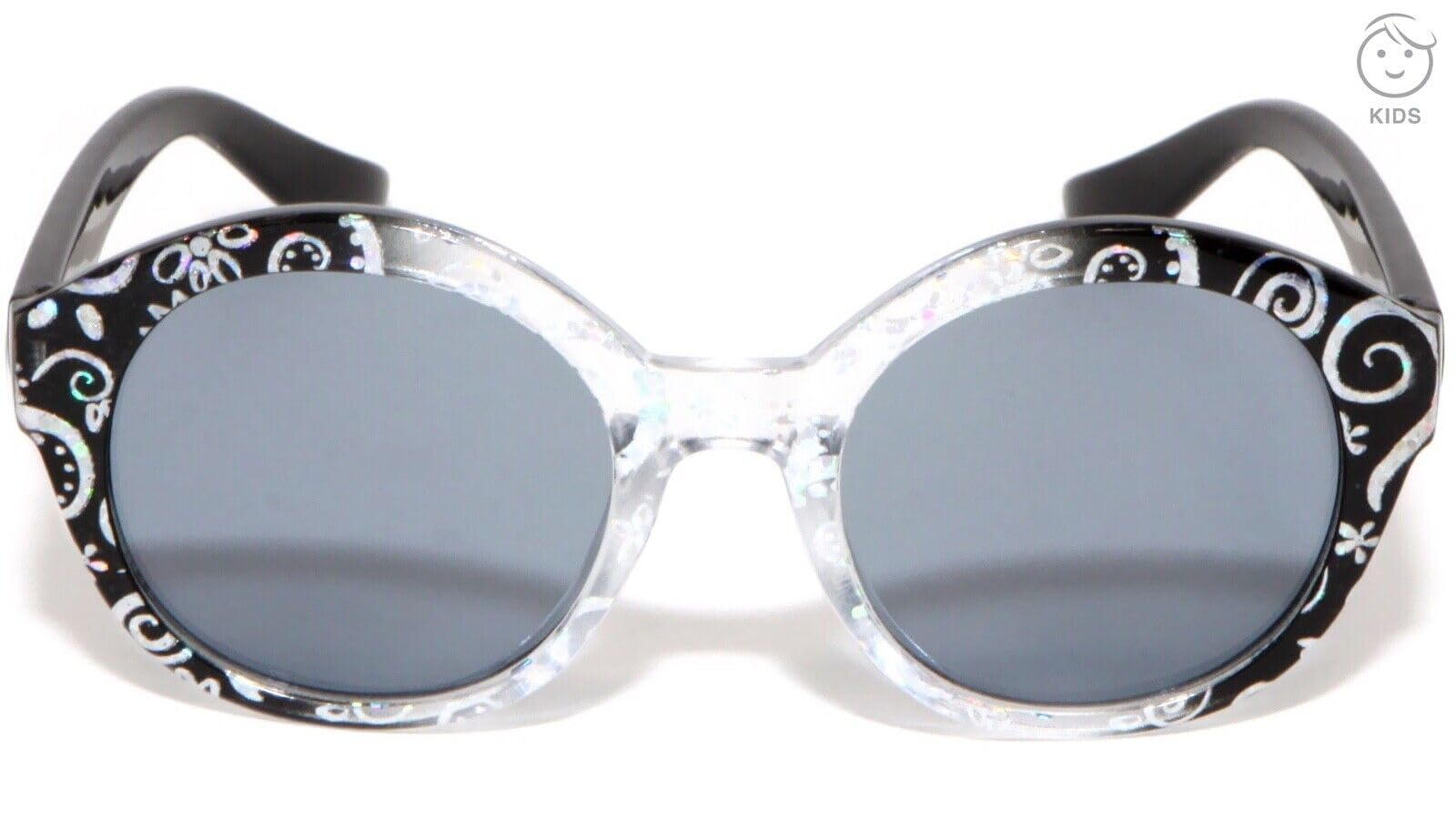 Dweebzilla Kids Youth Girls Glitter Sparkles Round Ombre Sunglasses (Crystal Black & Black Frame - Solid Black Lenses)