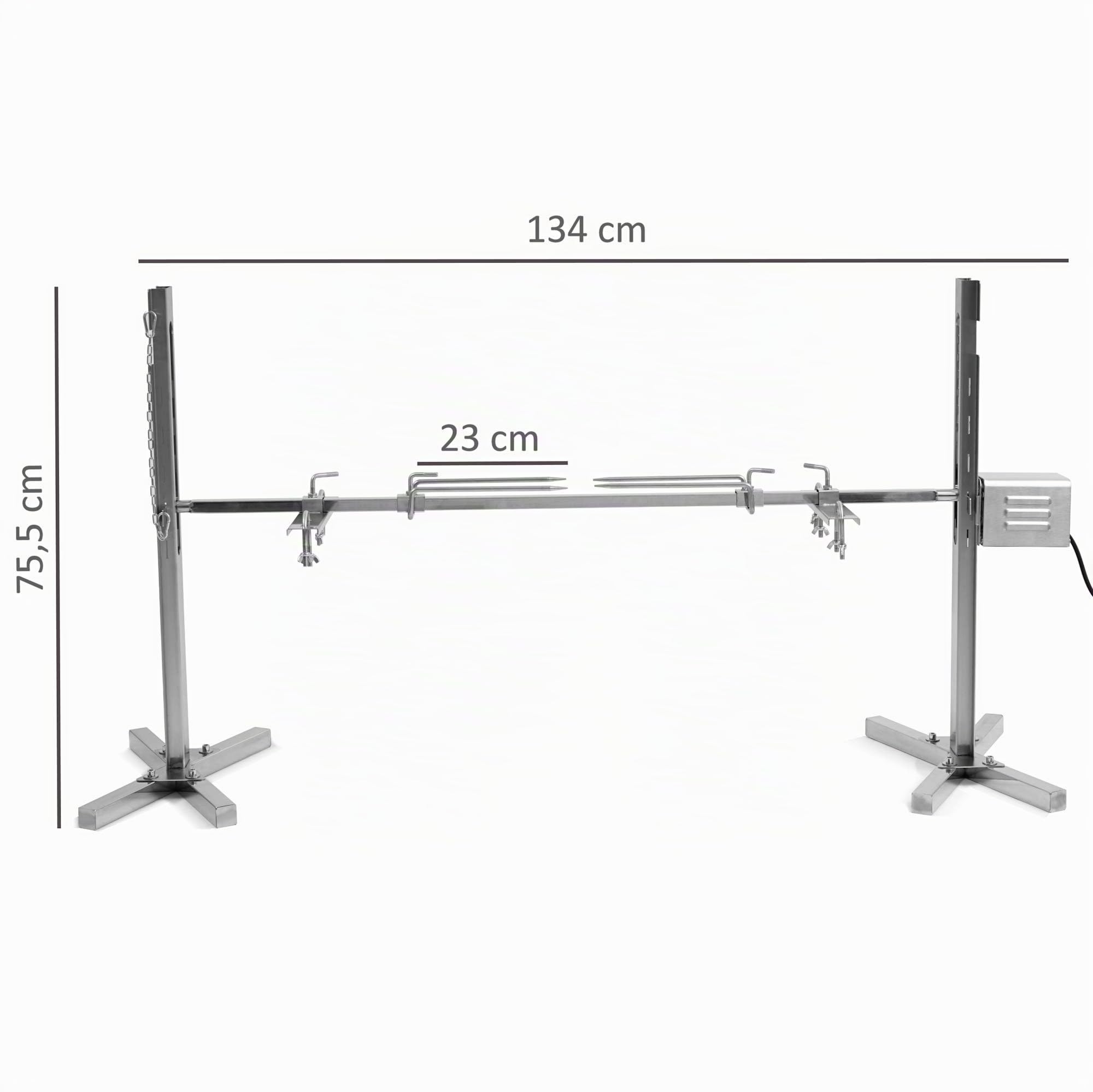 BBQ-Toro Barbecue à cochon de lait avec moteur | réglable en hauteur | électrique | en acier inoxydable – Set de broche pour feu de camp, camping et jardin | rôtisserie