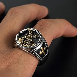 大天使ミカエル　シグネットリング　メンズ・アクセサリー【18号】 Amazon.co.jp: 大天使ミカエル シグネットリング メンズ