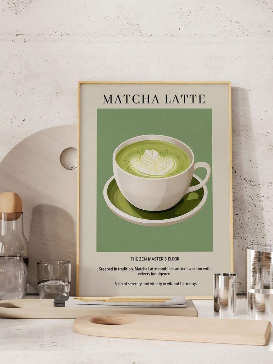 TONGYINLI Matcha Latte plakat, herbata kawa drukowane zdjęcia, retro japoński obraz z napojami herbacianymi, wystrój kuchni, minimalistyczna sztuka ścienna (60 x 90 cm bez ramy)