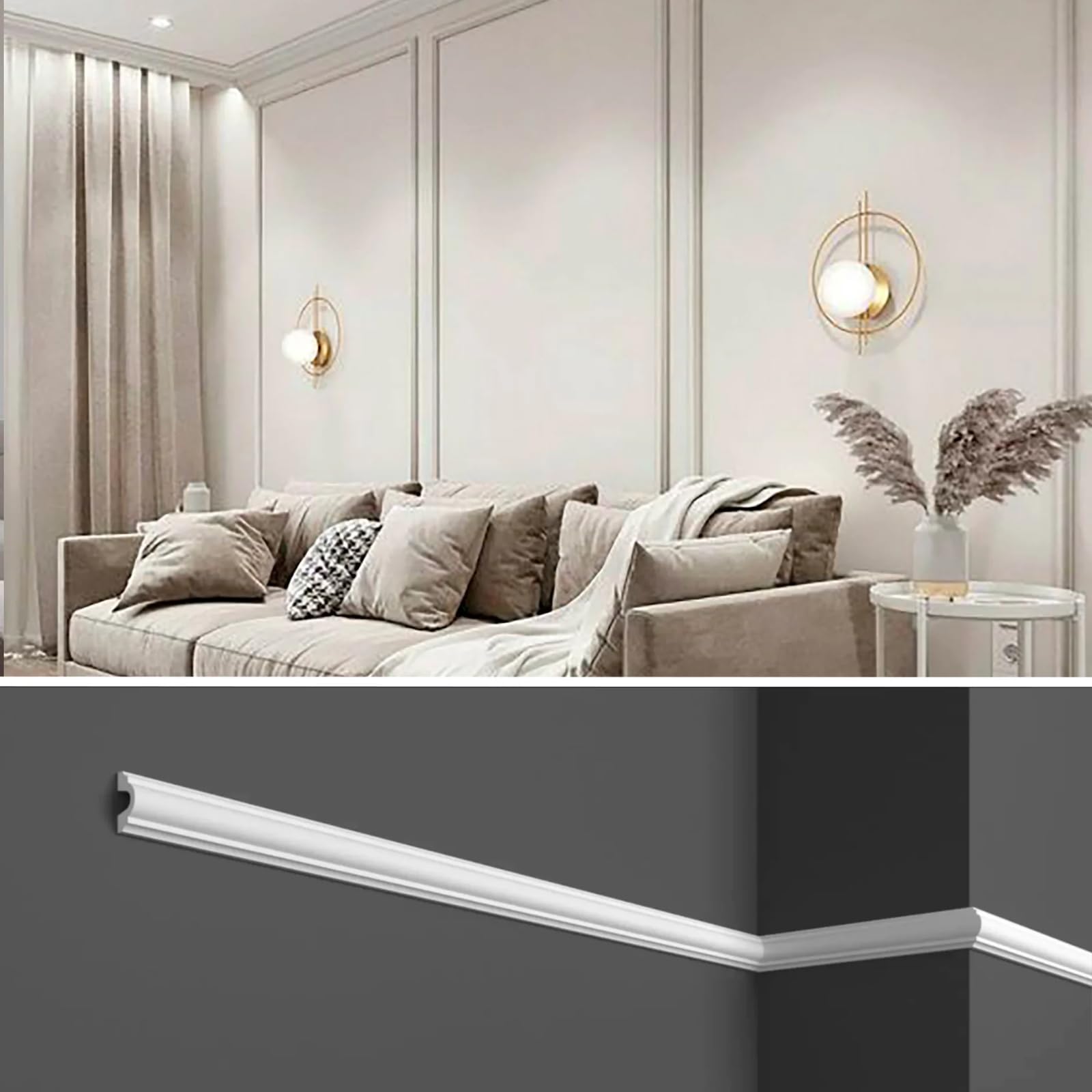 Cornici in Polistirolo per Soffitto e Pareti – Modanature Decorative XPS Verniciabili – Set 5 Barre da 1,1 m (5,5 m Lineari) – Profili per Interni, Controsoffitti (Mod. 050100)