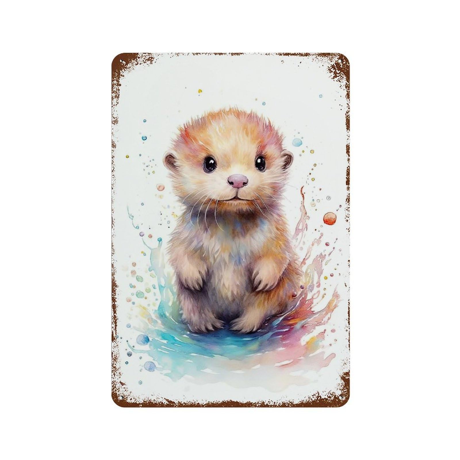 Decorative Tin Sign with Cute Watercolor Baby Otter Design 11.8"x7.9", for Basement, Hobby Room And Garage Decor, Rustic Home Decor