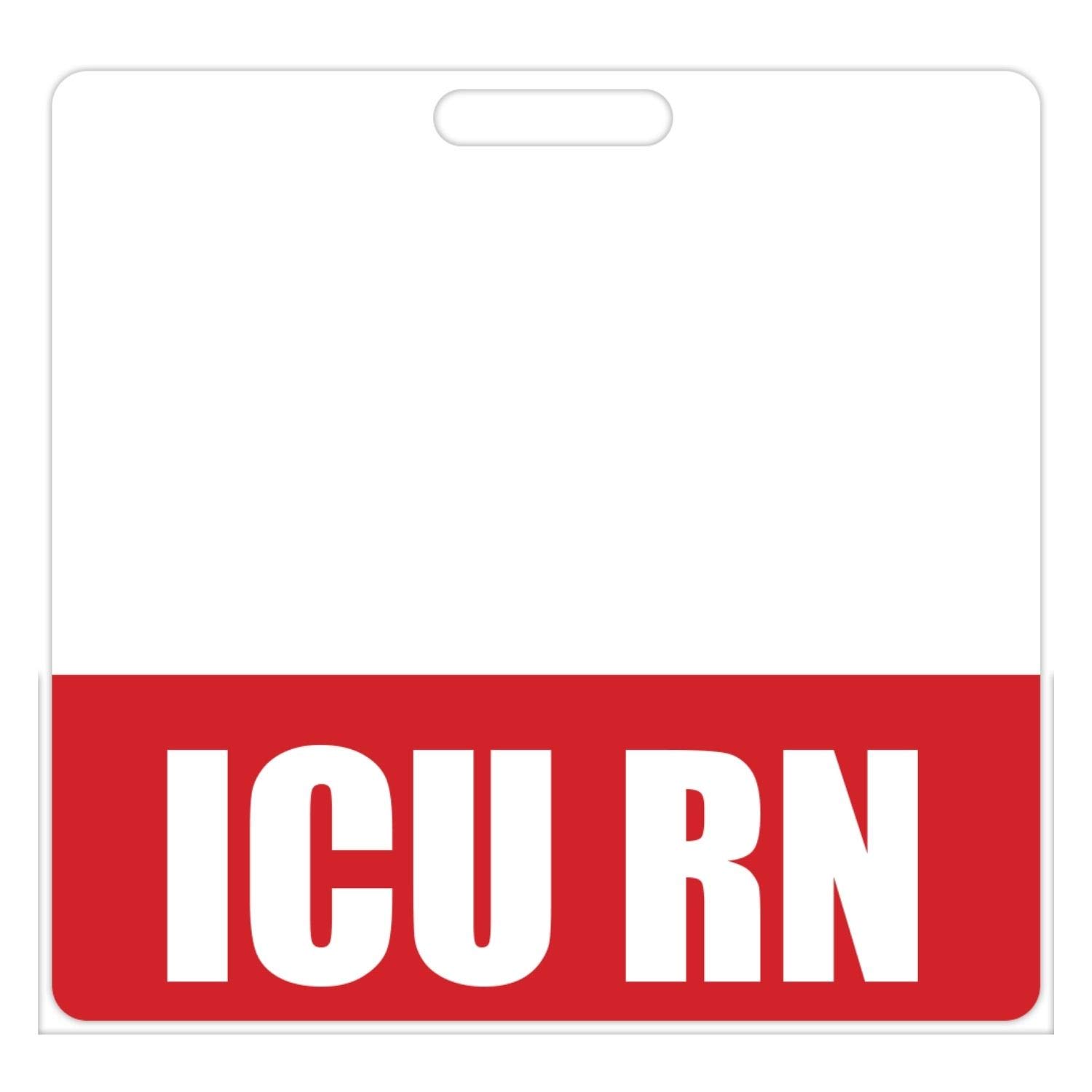 ICU RN Badge Buddy (Red) - Horizontal Heavy Duty Tag for Intensive Care Unit Resident Nurses - Double Sided Identification Card