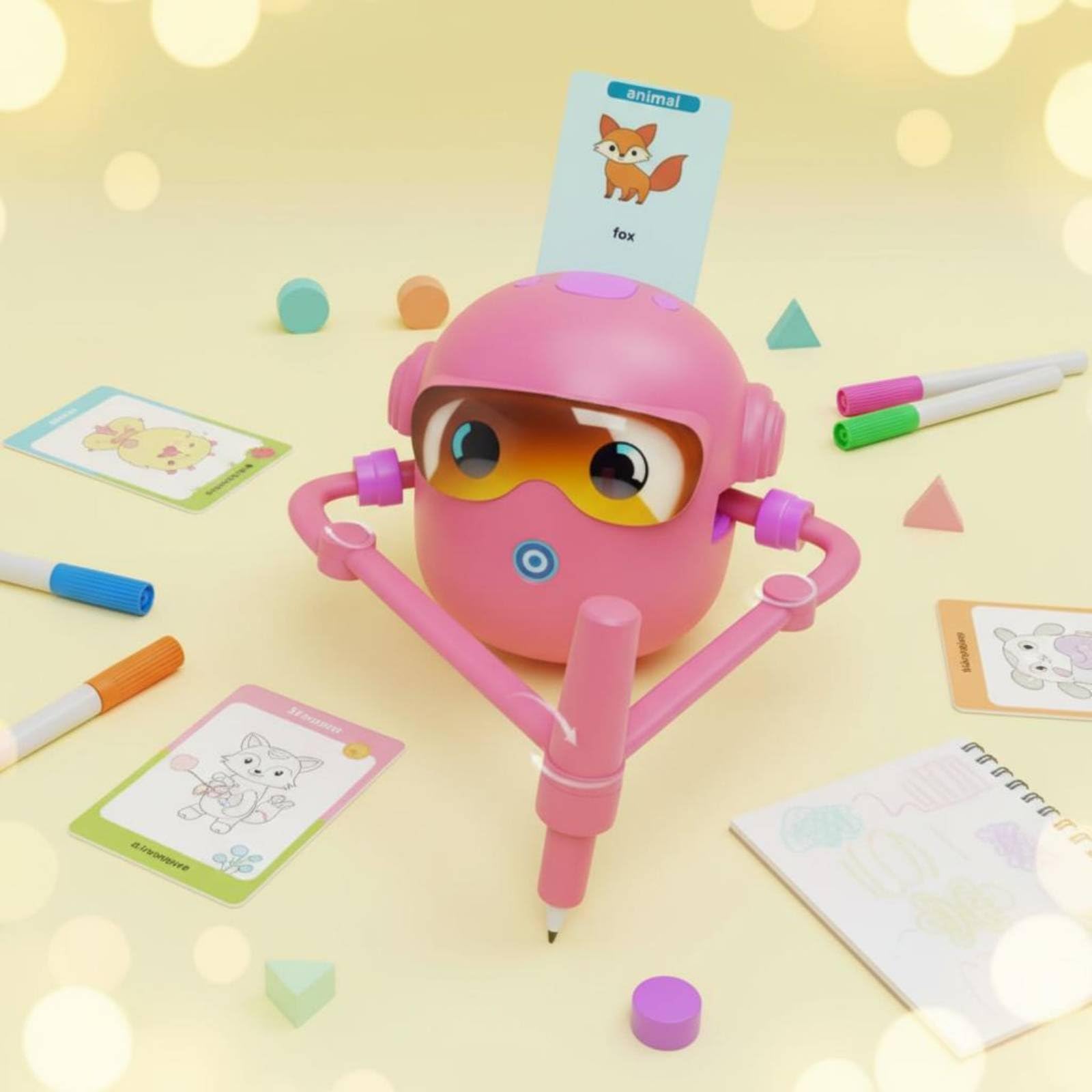 Robot da Disegno per Bambini Giocattolo Formativo Istruzioni a Step Schede Didattiche Suggerimenti Vocali Ricaricabile Adatto Libero Bambini , Rosa